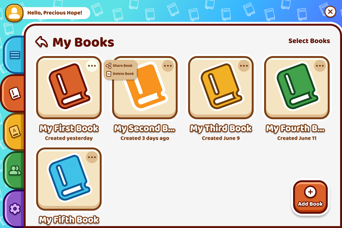 Books screen