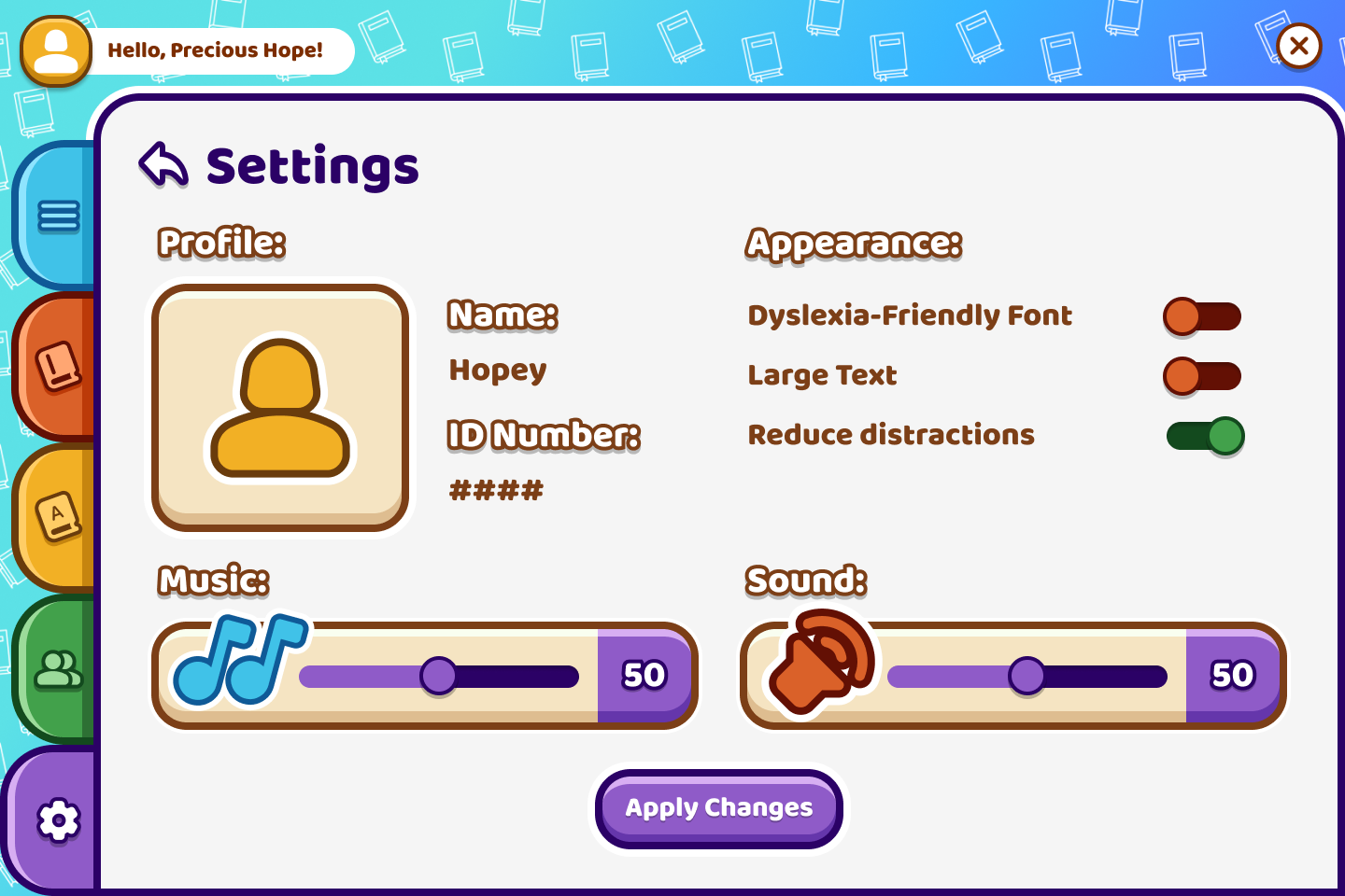 Settings screen